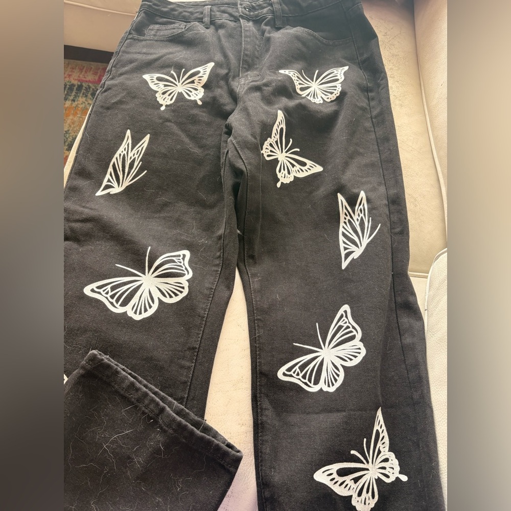 Black Pants with White Butterfly Print
